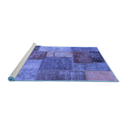 Sideview of Machine Washable Patchwork Blue Transitional Rug, wshabs1255blu