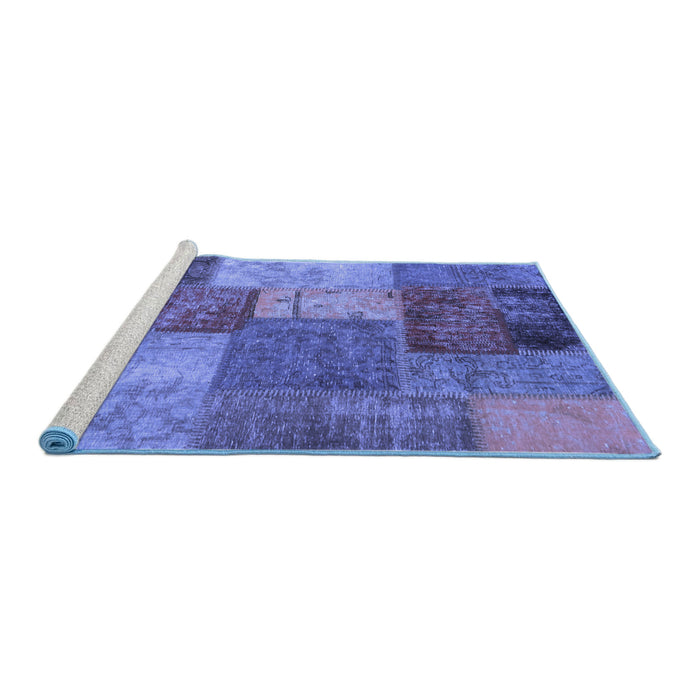 Sideview of Machine Washable Patchwork Blue Transitional Rug, wshabs1255blu