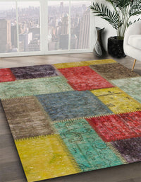 Abstract Brown Red Patchwork Rug, abs1255