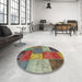 Round Machine Washable Abstract Brown Red Rug in a Office, wshabs1255