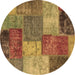 Round Machine Washable Patchwork Brown Transitional Rug, wshabs1255brn