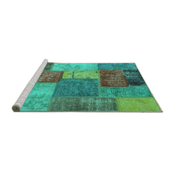 Sideview of Machine Washable Patchwork Turquoise Transitional Area Rugs, wshabs1255turq