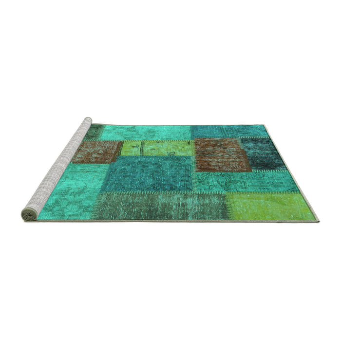 Sideview of Machine Washable Patchwork Turquoise Transitional Area Rugs, wshabs1255turq