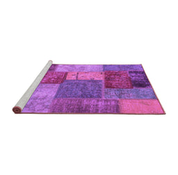 Sideview of Machine Washable Patchwork Purple Transitional Area Rugs, wshabs1255pur