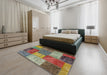 Abstract Brown Red Patchwork Rug in a Bedroom, abs1255