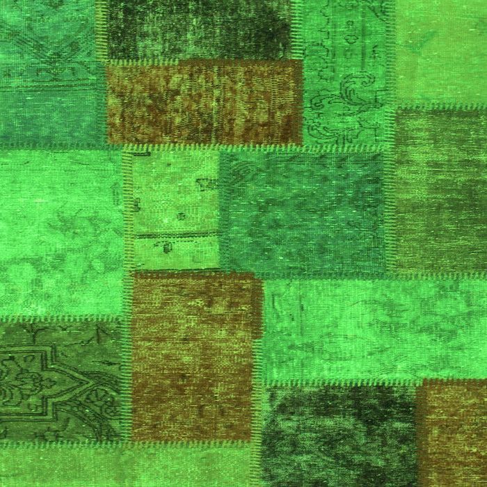 Square Machine Washable Patchwork Green Transitional Area Rugs, wshabs1255grn