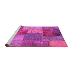 Sideview of Machine Washable Patchwork Pink Transitional Rug, wshabs1255pnk