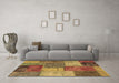 Machine Washable Patchwork Brown Transitional Rug in a Living Room,, wshabs1255brn