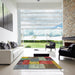 Square Abstract Brown Red Patchwork Rug in a Living Room, abs1255