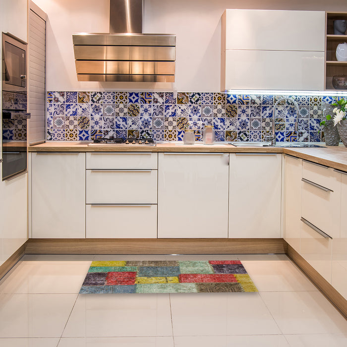 Machine Washable Abstract Brown Red Rug in a Kitchen, wshabs1255