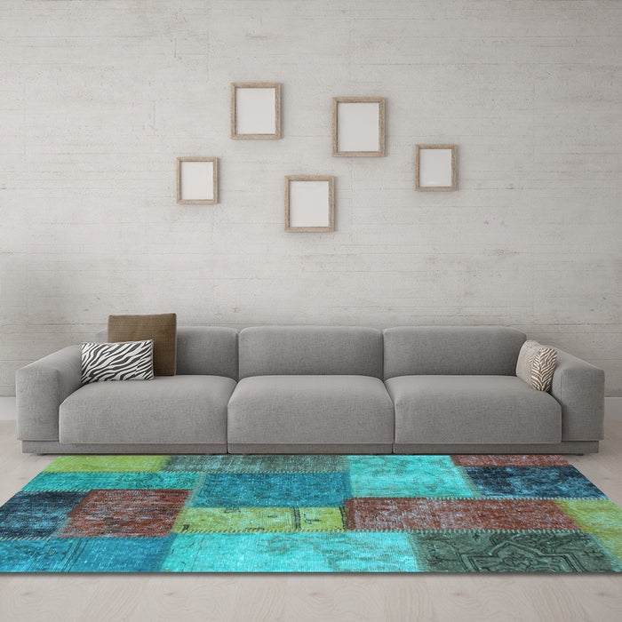 Machine Washable Patchwork Light Blue Transitional Rug in a Living Room, wshabs1255lblu