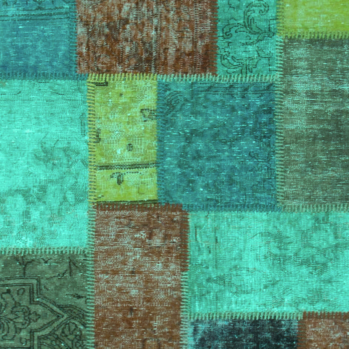 Machine Washable Patchwork Turquoise Transitional Area Rugs, wshabs1255turq