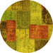 Round Machine Washable Patchwork Yellow Transitional Rug, wshabs1255yw