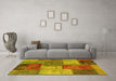 Machine Washable Patchwork Yellow Transitional Rug in a Living Room, wshabs1255yw