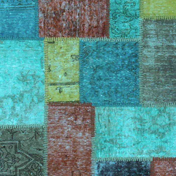 Machine Washable Patchwork Light Blue Transitional Rug, wshabs1255lblu