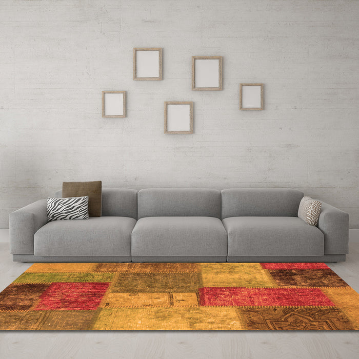 Machine Washable Patchwork Orange Transitional Area Rugs in a Living Room, wshabs1255org