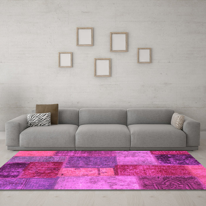 Machine Washable Patchwork Pink Transitional Rug in a Living Room, wshabs1255pnk