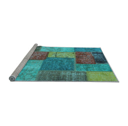 Sideview of Machine Washable Patchwork Light Blue Transitional Rug, wshabs1255lblu
