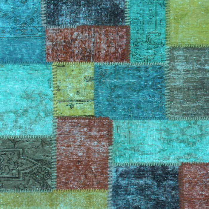Square Machine Washable Patchwork Light Blue Transitional Rug, wshabs1255lblu