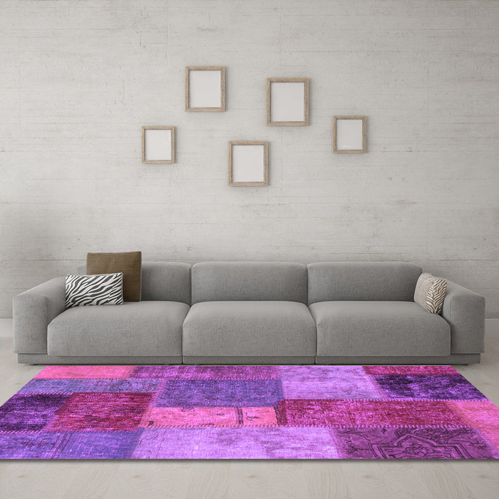 Machine Washable Patchwork Purple Transitional Area Rugs in a Living Room, wshabs1255pur