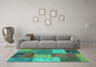 Machine Washable Patchwork Turquoise Transitional Area Rugs in a Living Room,, wshabs1255turq