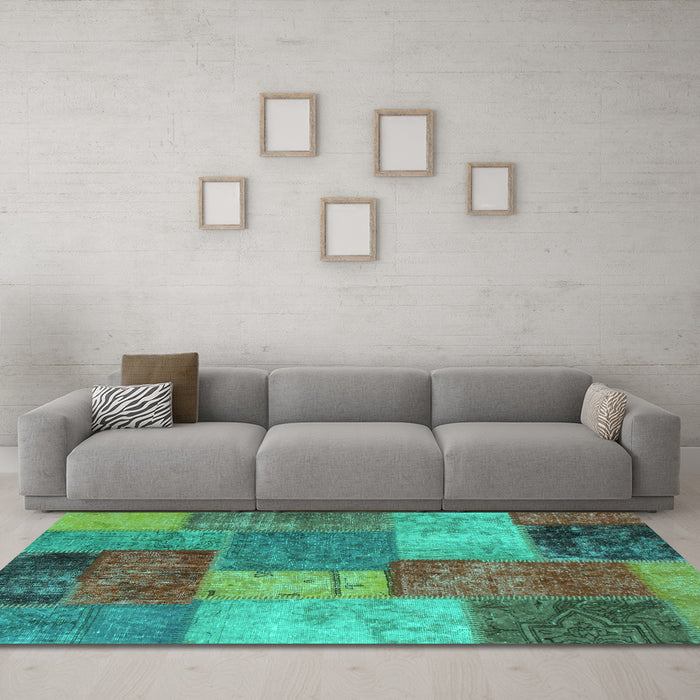 Machine Washable Patchwork Turquoise Transitional Area Rugs in a Living Room,, wshabs1255turq