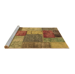Sideview of Machine Washable Patchwork Brown Transitional Rug, wshabs1255brn
