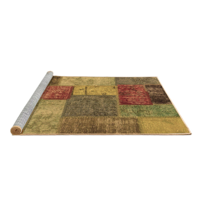 Sideview of Machine Washable Patchwork Brown Transitional Rug, wshabs1255brn
