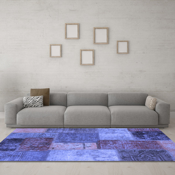 Machine Washable Patchwork Blue Transitional Rug in a Living Room, wshabs1255blu