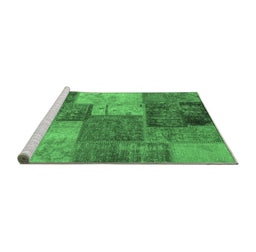 Sideview of Machine Washable Patchwork Emerald Green Transitional Area Rugs, wshabs1255emgrn