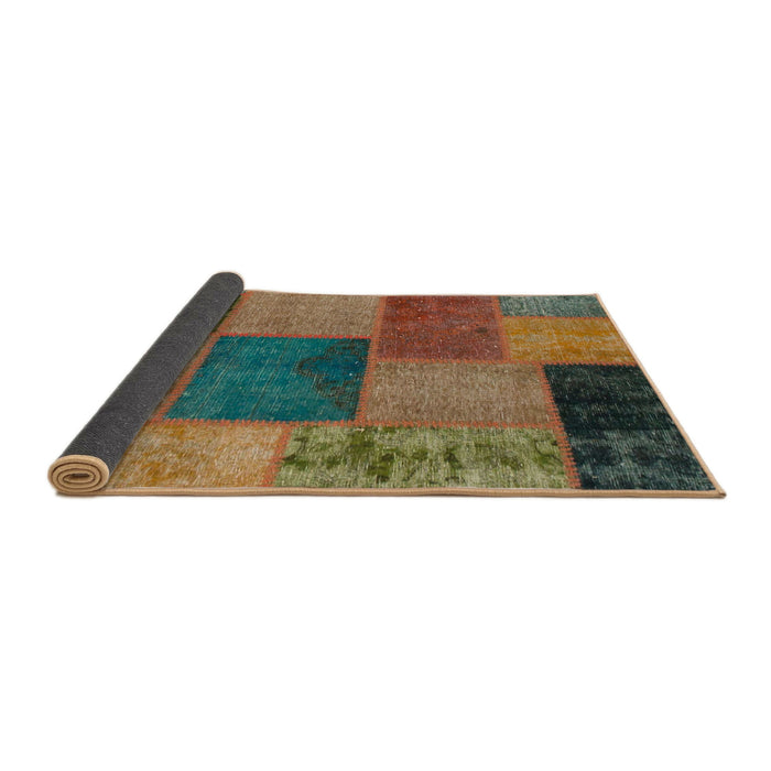 Sideview of Abstract Brown Patchwork Rug, abs1256