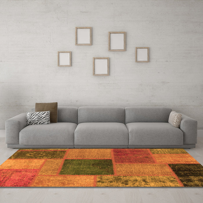 Machine Washable Patchwork Orange Transitional Area Rugs in a Living Room, wshabs1256org