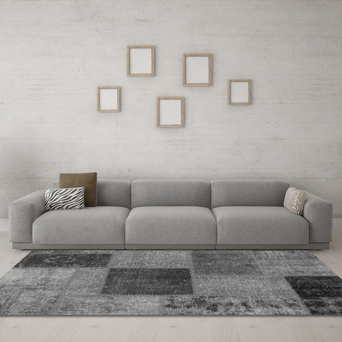 Machine Washable Patchwork Gray Transitional Rug in a Living Room,, wshabs1256gry