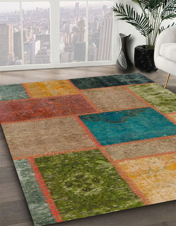 Abstract Brown Patchwork Rug in Family Room, abs1256