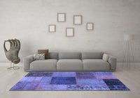 Machine Washable Patchwork Blue Transitional Rug, wshabs1256blu