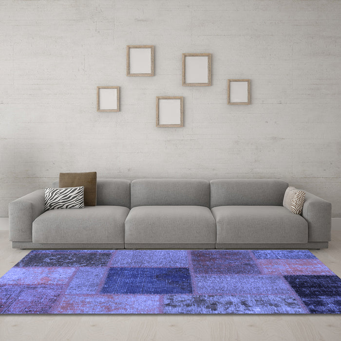 Machine Washable Patchwork Blue Transitional Rug in a Living Room, wshabs1256blu