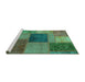 Sideview of Machine Washable Patchwork Turquoise Transitional Area Rugs, wshabs1256turq