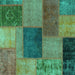 Square Machine Washable Patchwork Turquoise Transitional Area Rugs, wshabs1256turq