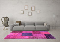 Machine Washable Patchwork Pink Transitional Rug, wshabs1256pnk