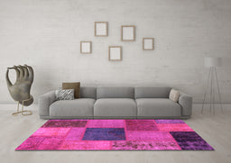Machine Washable Patchwork Pink Transitional Rug in a Living Room, wshabs1256pnk