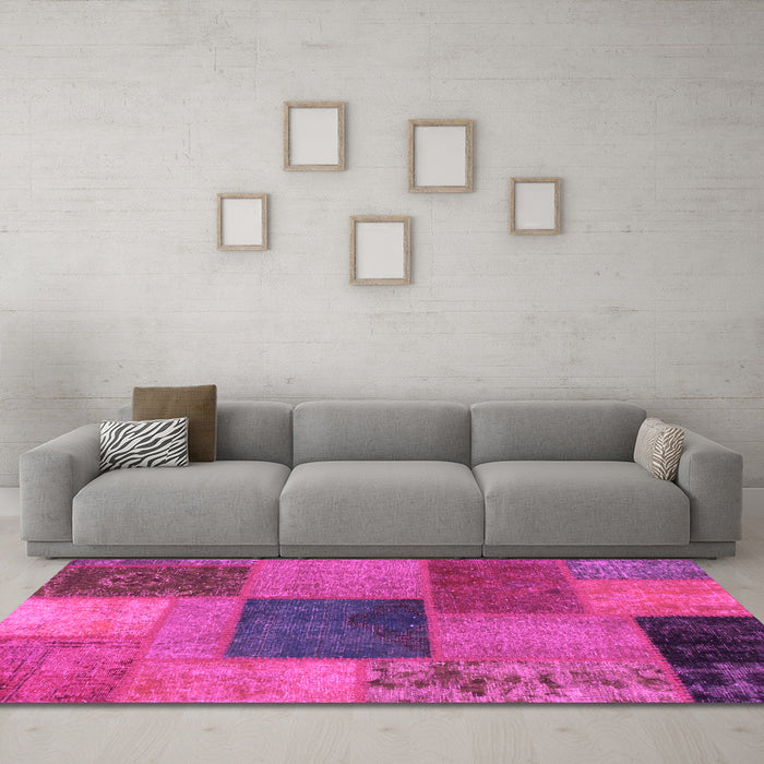 Machine Washable Patchwork Pink Transitional Rug in a Living Room, wshabs1256pnk