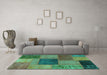 Machine Washable Patchwork Turquoise Transitional Area Rugs in a Living Room,, wshabs1256turq