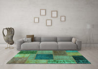 Machine Washable Patchwork Turquoise Transitional Rug, wshabs1256turq