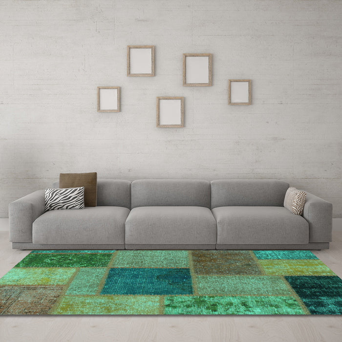Machine Washable Patchwork Turquoise Transitional Area Rugs in a Living Room,, wshabs1256turq