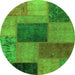 Round Patchwork Green Transitional Rug, abs1256grn