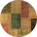 Round Patchwork Brown Transitional Rug, abs1256brn