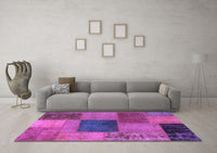 Machine Washable Patchwork Purple Transitional Rug, wshabs1256pur