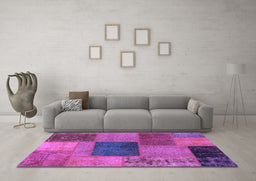 Machine Washable Patchwork Purple Transitional Area Rugs in a Living Room, wshabs1256pur
