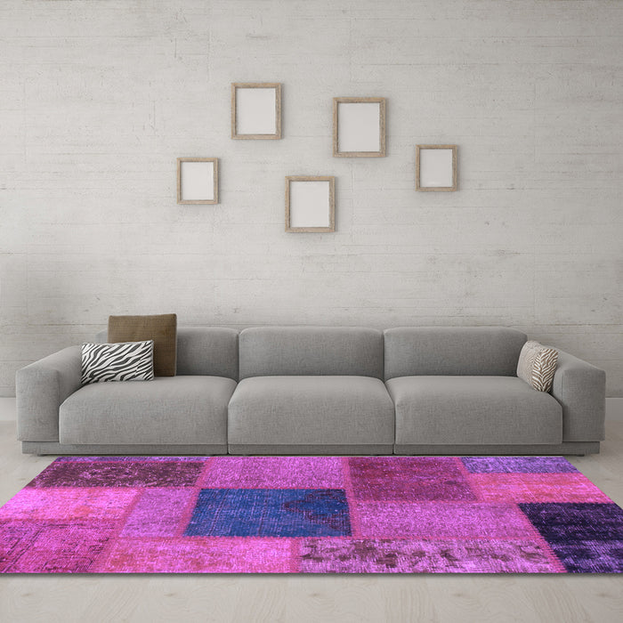 Machine Washable Patchwork Purple Transitional Area Rugs in a Living Room, wshabs1256pur