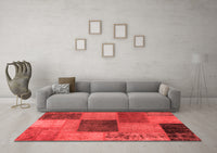 Machine Washable Patchwork Red Transitional Rug, wshabs1256red